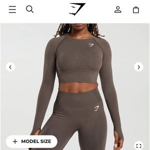 Gym shark brown cropped long sleeve top